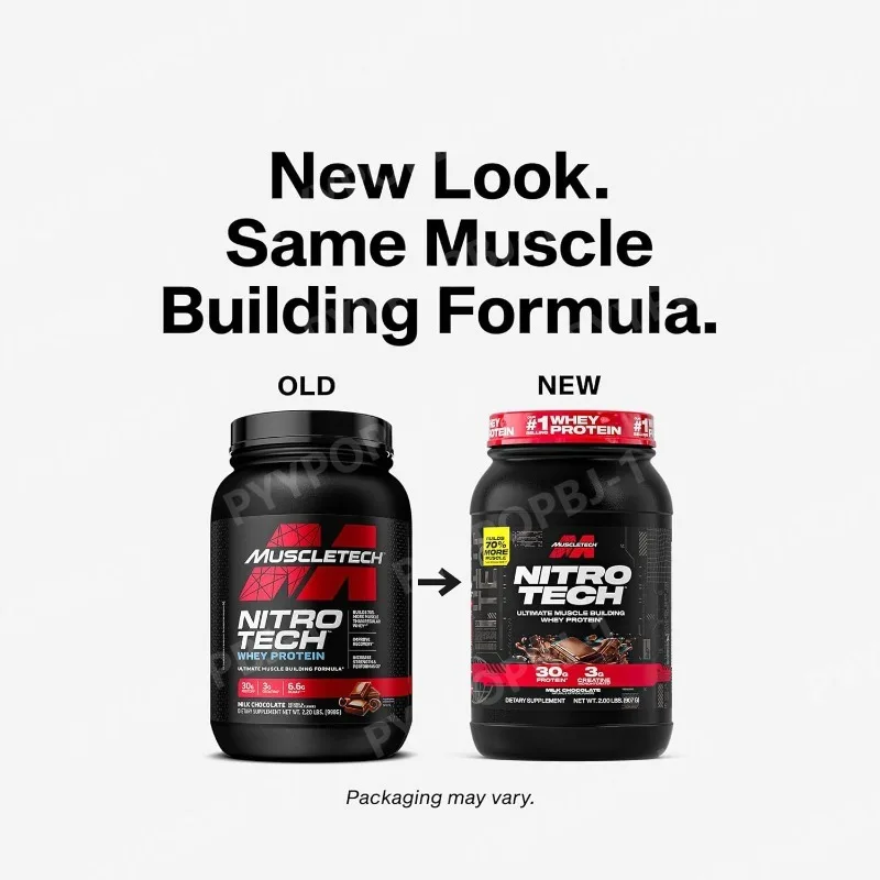 Muscletech Whey Protein Powder Milk Chocolate 2 Pound Nitro Tech Ultimate Muscle Building Formula with Whey Protein Isolate