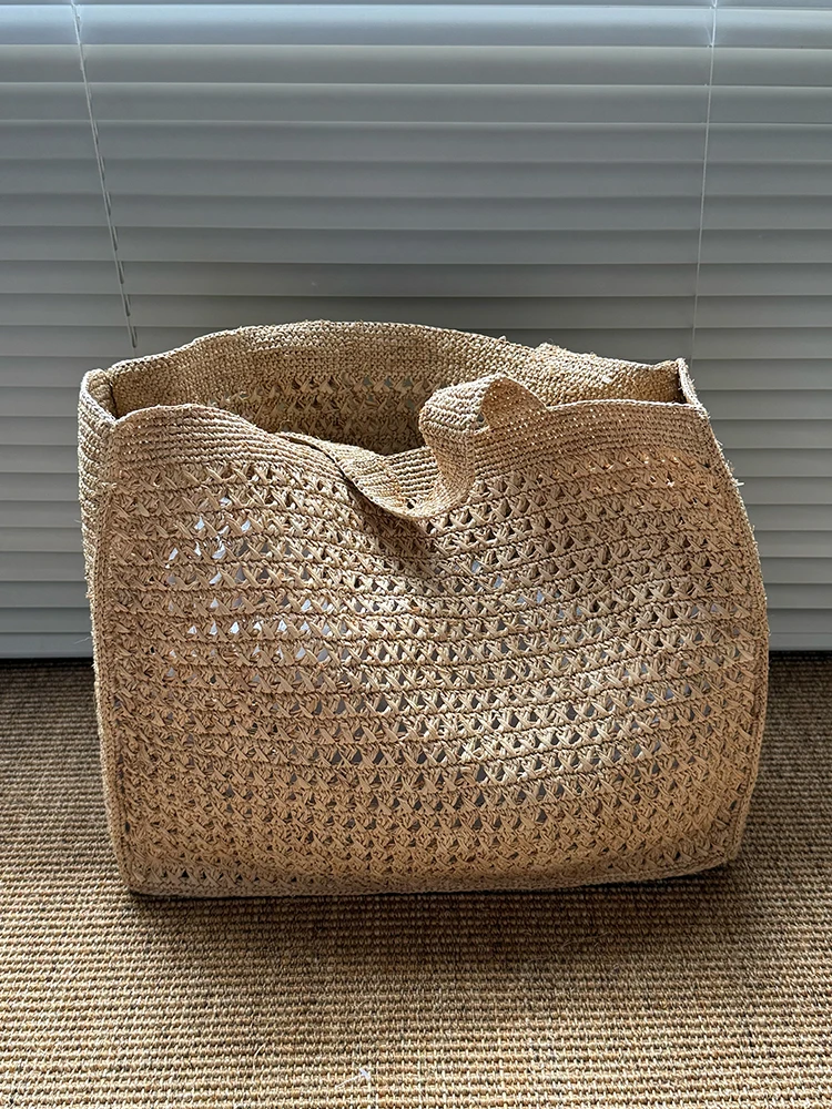 Handmade Woven Straw Beach Bag Large Capacity Shoulder Bag Women Raffia Travel Shopper Totes Summer Vacation Casual Handbags