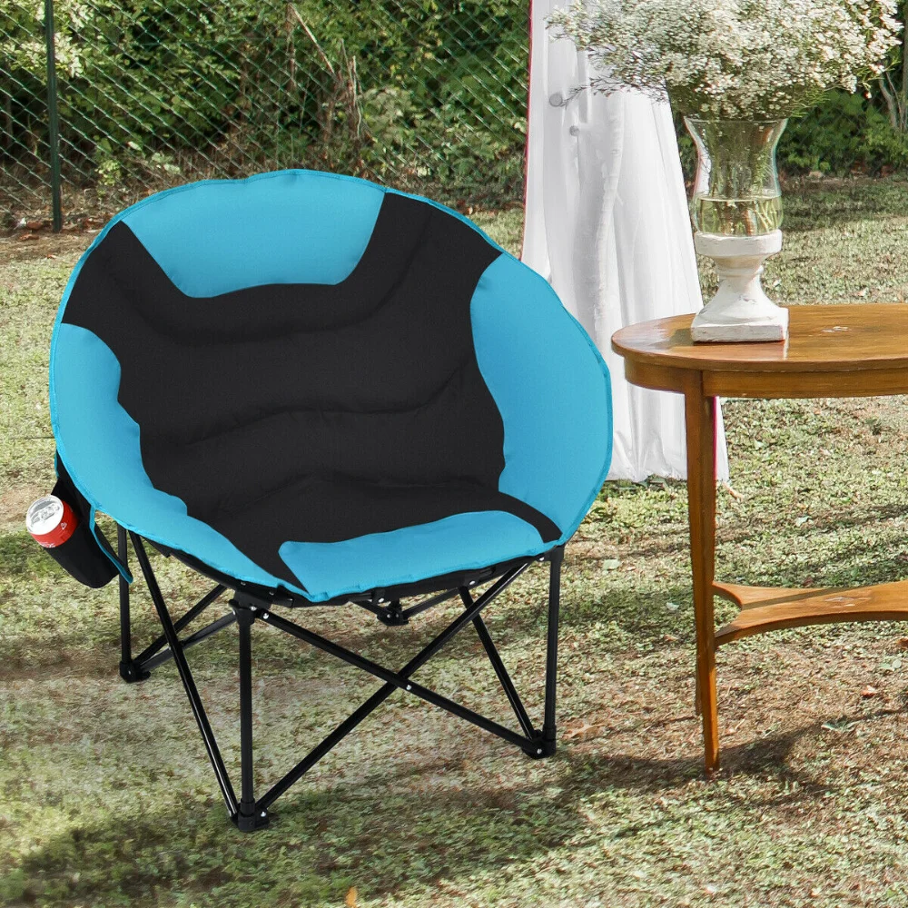 

DZQ Folding Steel Camping Chair Moon Saucer Padded Seat w/ Carry Bag