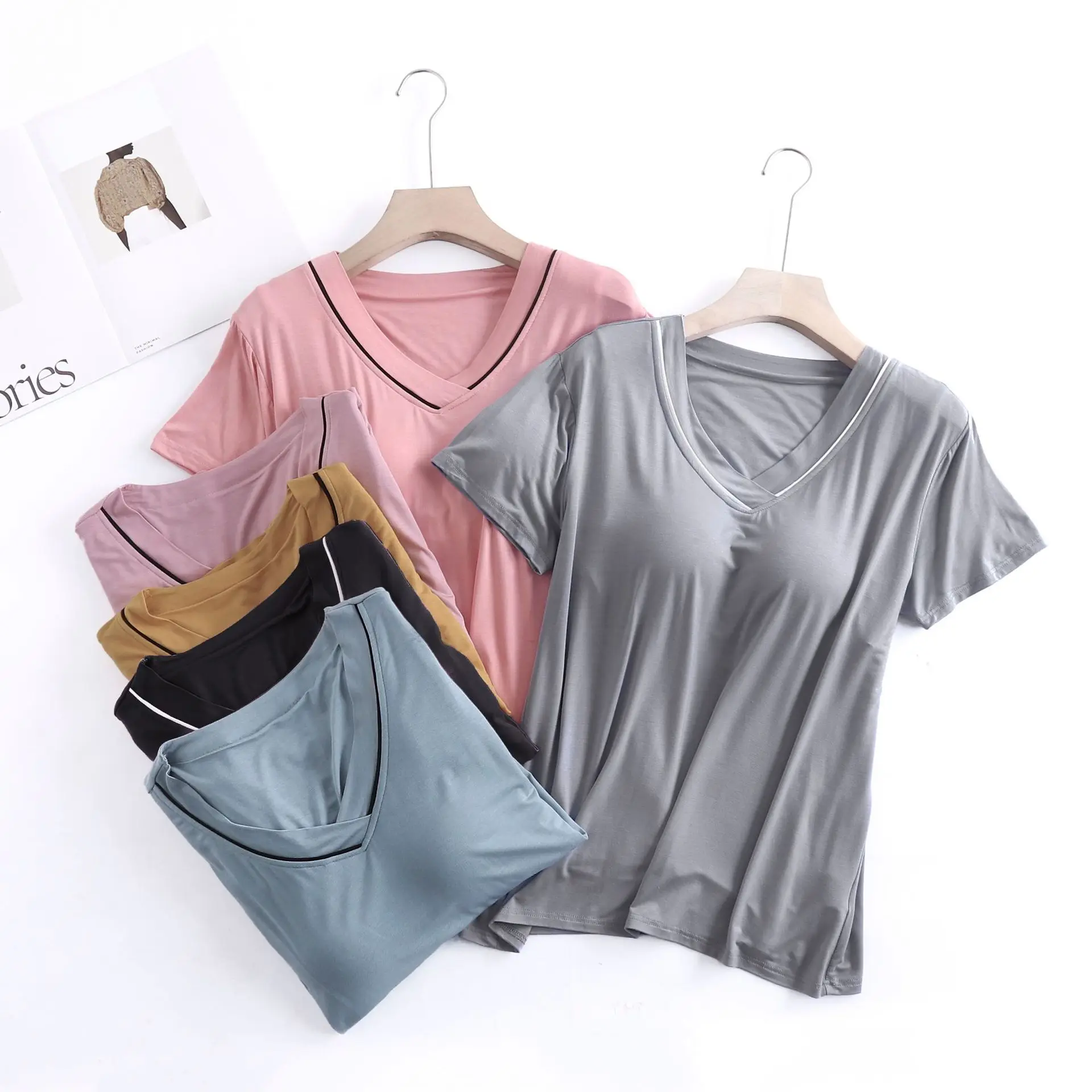 Casual Brust Pad Nachtwäsche Tops Für Frauen Neue Kurzarm T-Shirt Sommer Modale Bequeme Nachtwäsche Nachtwäsche One Piece Pyjamas – Detail 3