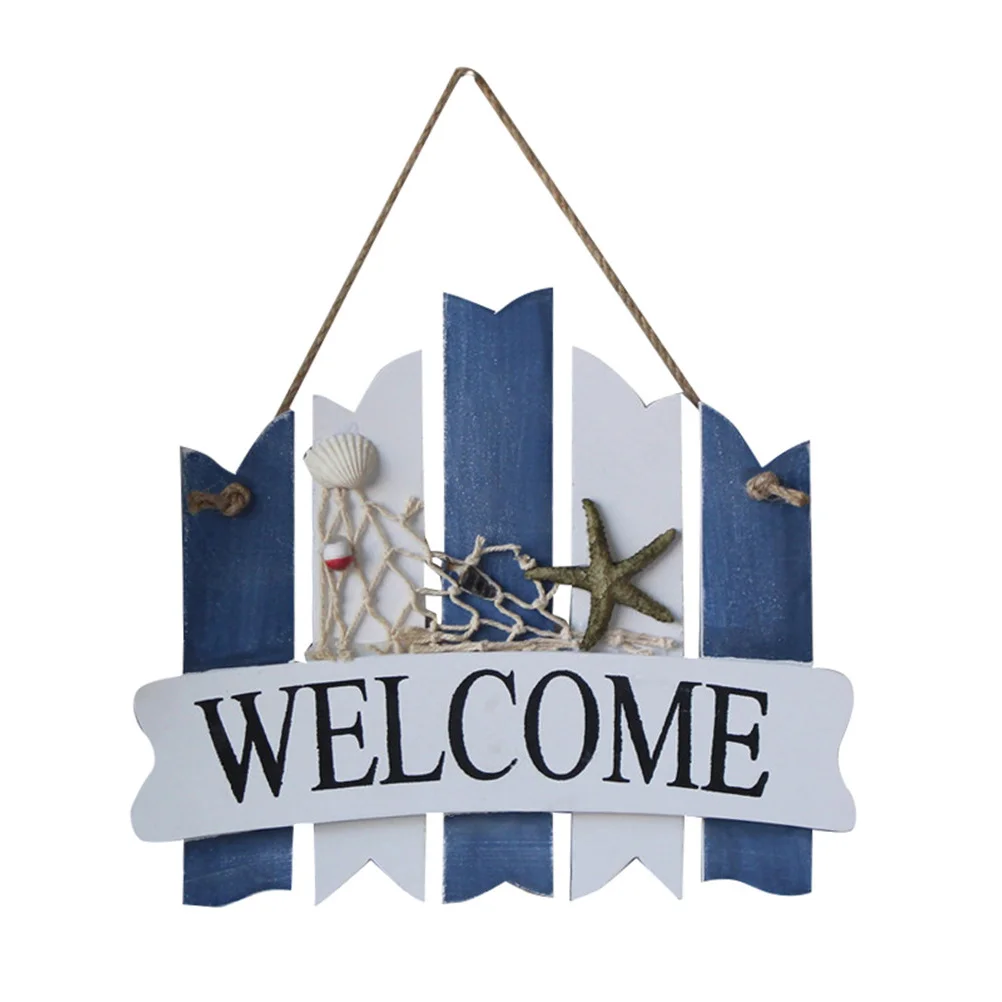 

WELCOME Wooden Fishing Net Sea Star Hanging DecorationMediterranean Style Nautical Wall Decor Beach Theme Cafe Decoration