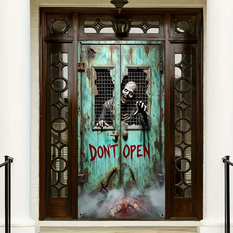 1pc Halloween 2D Tür Banner Flache Horror Skelett Zombie Hängen Tür Vorhang Polyester Party Kulissen Festliche Dekoration – Detail 7