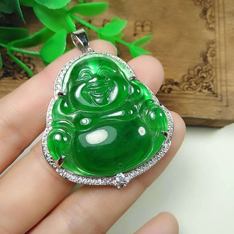 

Exquisite Jade Gold Inlaid with Jade Feitsui Buddhle Sculpture Pendant 925 Silver Inlaid