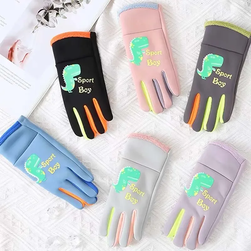 Winter Children Plush Warm Gloves Boys Girls Outdoor Windproof Skiing Cycling Gloves Students Toddler Cycling Mittens