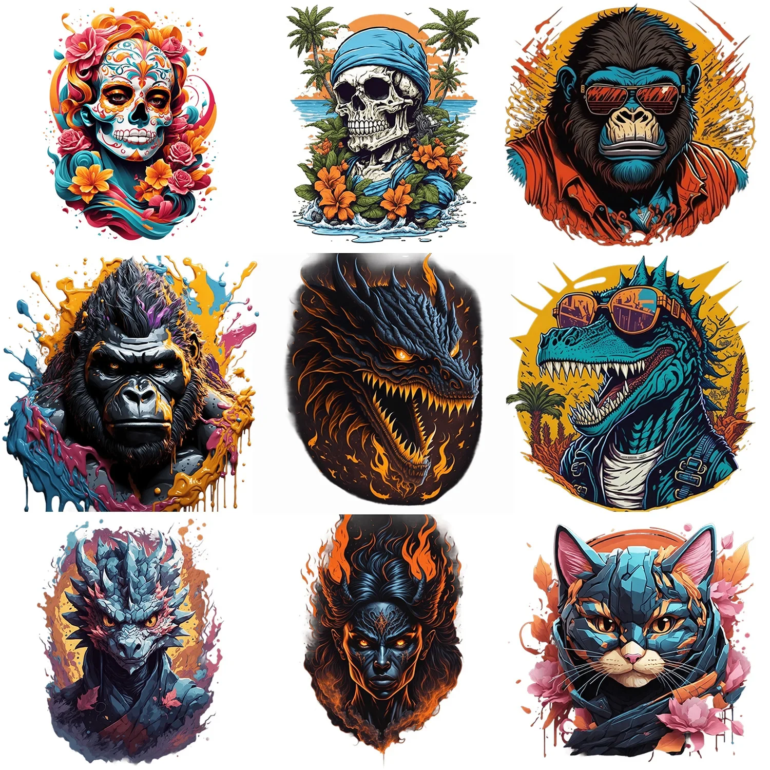 Confezione Da 9 Adesivi Di Trasferimento Iron-On A Tema Teschio Di Halloween Gotico, Decalcomanie Di Design Decalcomanie Pressate A Caldo, Per Abbigli