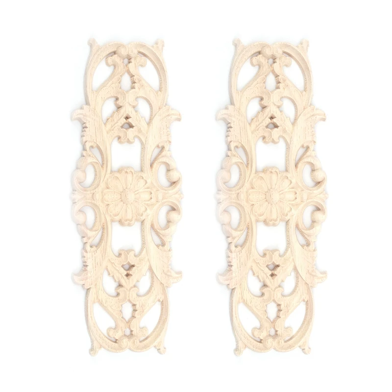 

2X Rubber Wood Carved Applique Retro Furniture Crafts Decor New(22.5 X 8Cm)