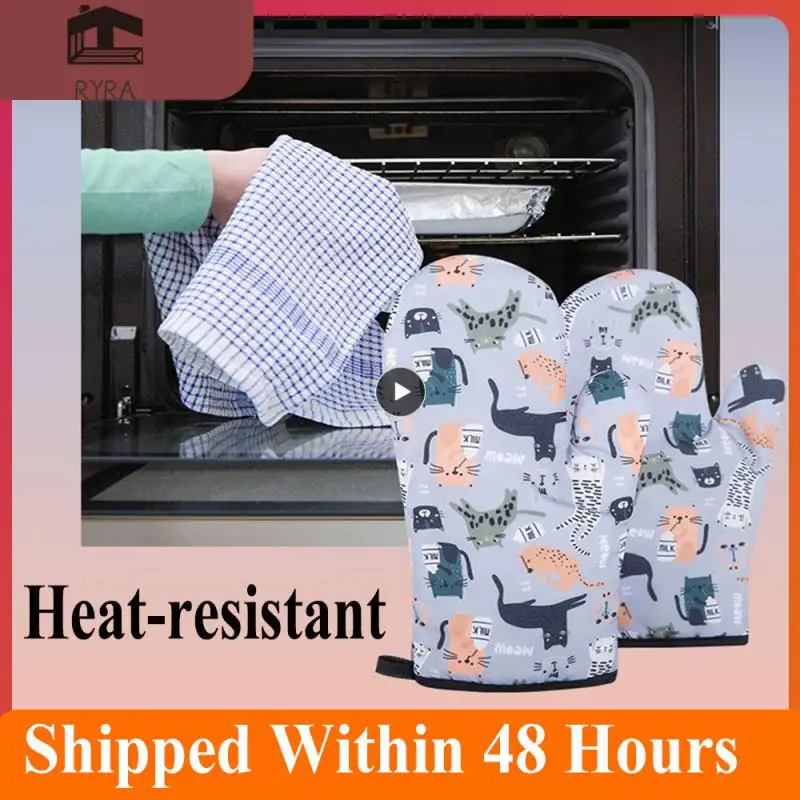 

Microwave Baking BBQ Glove Cotton Cute Oven Mitts Heat Resistant Linen Potholders Non-slip Anti-scald Mat Kitchen Cooking Tools