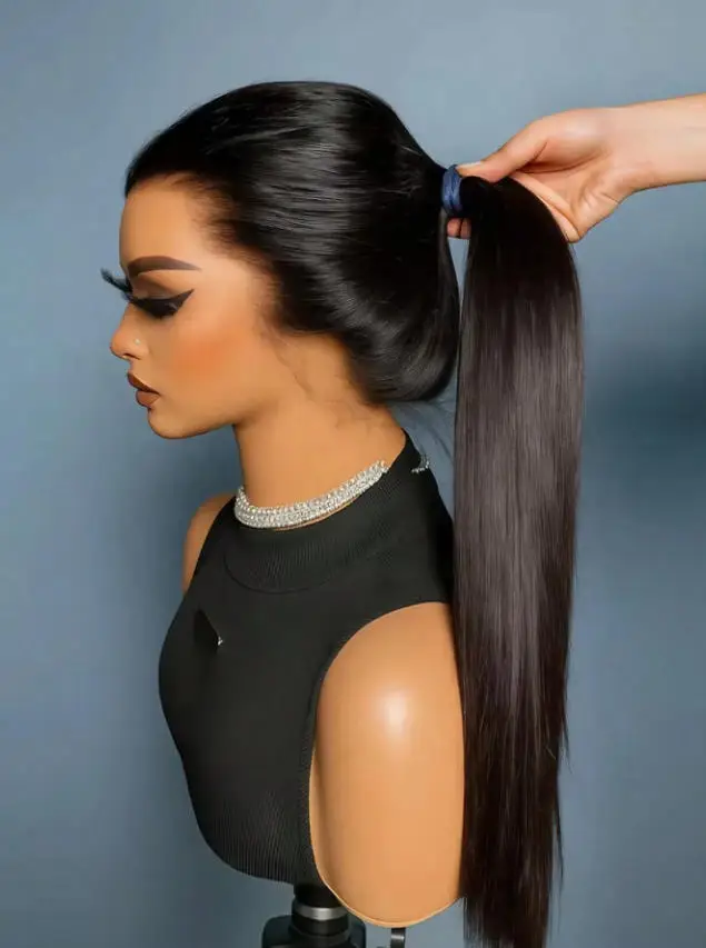 Perruque en cheveux humains lisses avec dentelle HD 13×6, couleur naturelle, pré-épilée, ligne de cheveux naturelle, cheveux Remy, sans colle, pour femmes