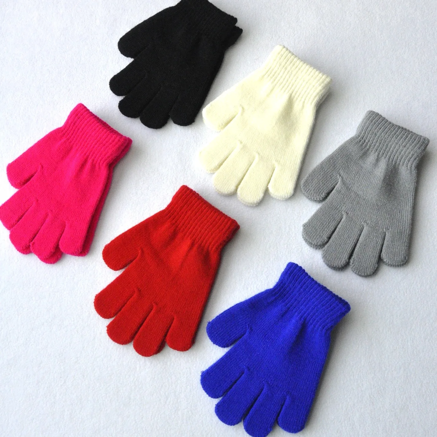 Children Knitted Gloves Winter Kids Pupil Student Solid Color Furry Full Finger Mittens Autumn Writing Warmer Hand 6-11Years Old 6