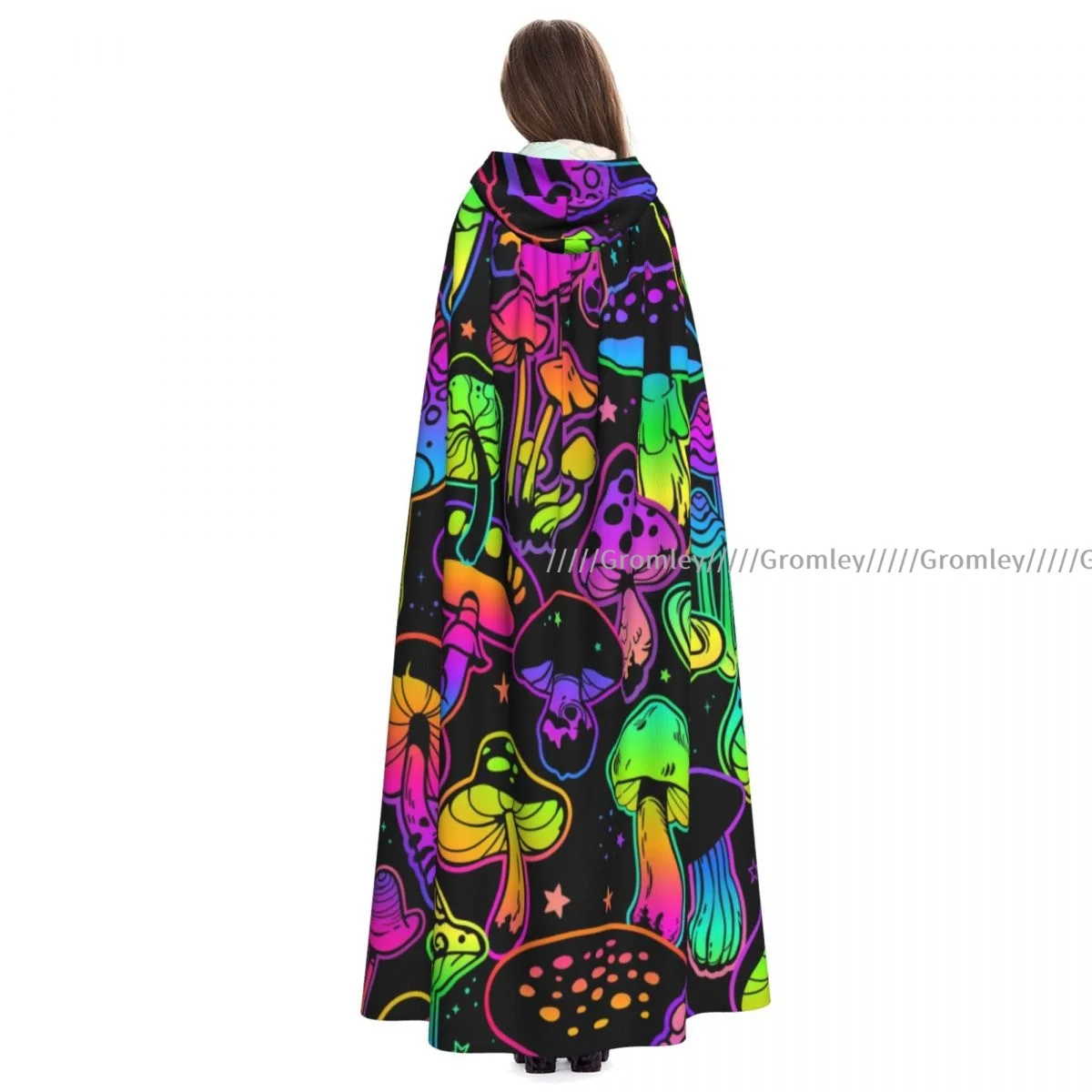 

Unisex Halloween Cloak Psychedelic Mushrooms Print Cape Hooded Medieval Costume Witch Wicca Vampire