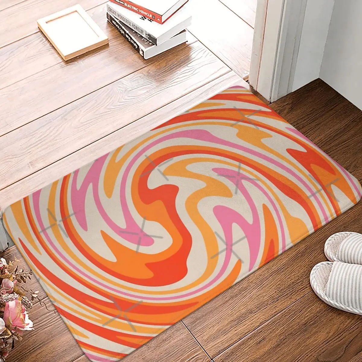 

70s Retro Swirl Color Abstract 60x40cm Carpet Polyester Floor Mats Mats Customizable Anti-Slip Festivle Gifts