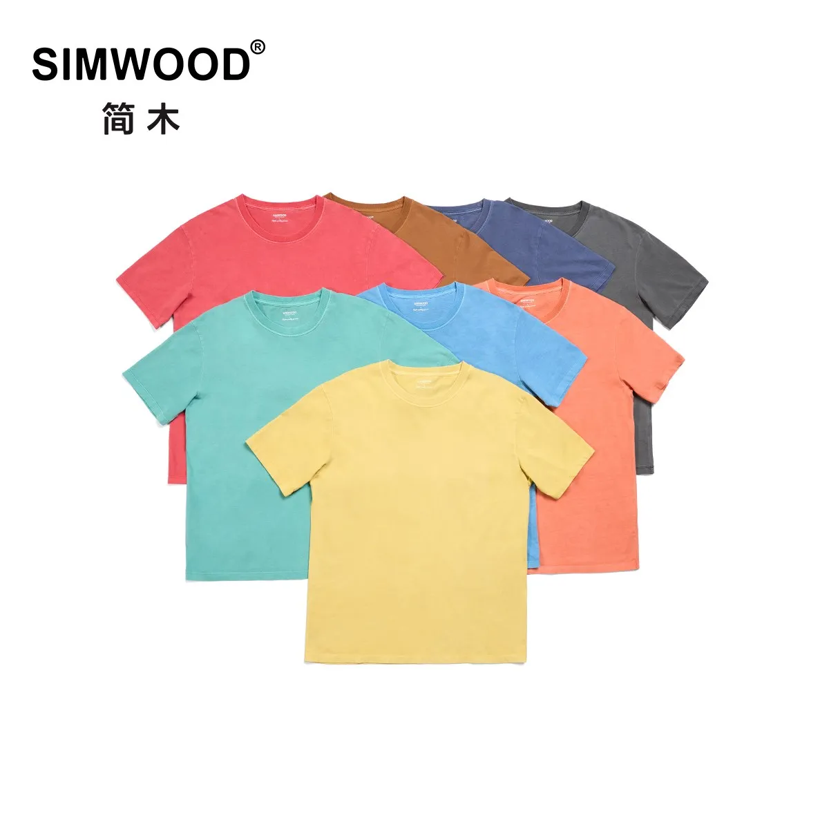 SIMWOOD 2026 여름 가을 새로운 워시 티셔츠 남성 빈티지 100% 코튼 탑 플러스 사이즈 브랜드 의류