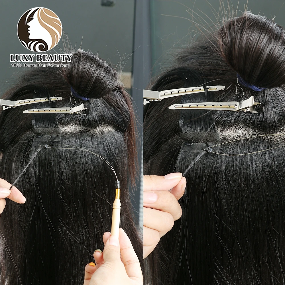 Invisible XO Weft Human Hair Extension Straight Inject PU Skin Twin Tab Weft Pull Through Micro Link Hair Blonde 10pcs/Pack