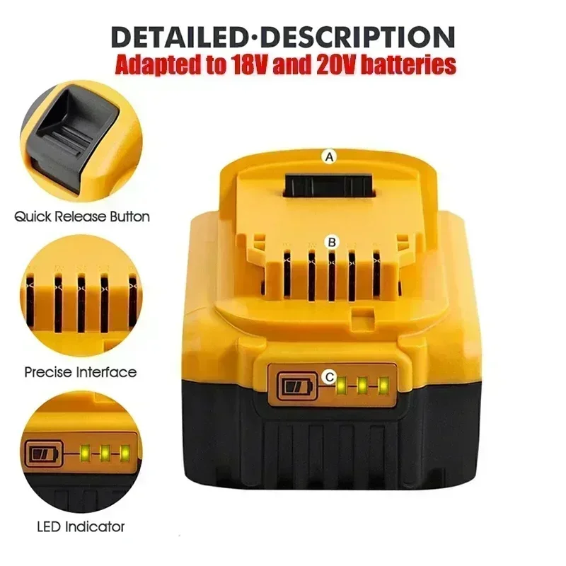 12000mAh DCB200 20V Battery rechargeable lithium battery Compatible with dewalt power Tools 18V rechargeable electric tool Lithium batteries 20V 18Volt