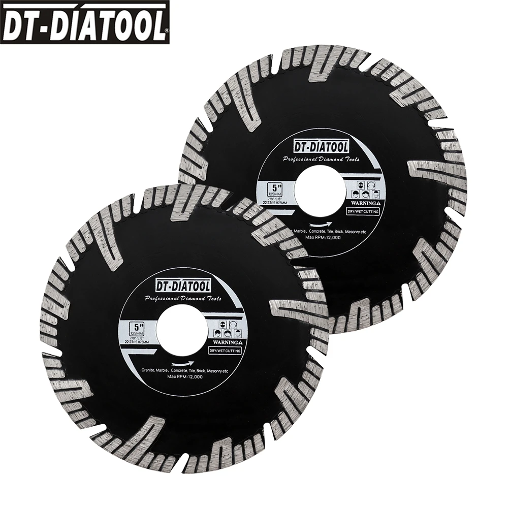 

DT-DIATOOL 2pcs 5" Diamond Turbo Saw Blade Cutting Disc Granite Marble Porcelain Crown Ceramic Tile Angle Grinder Circular Edge