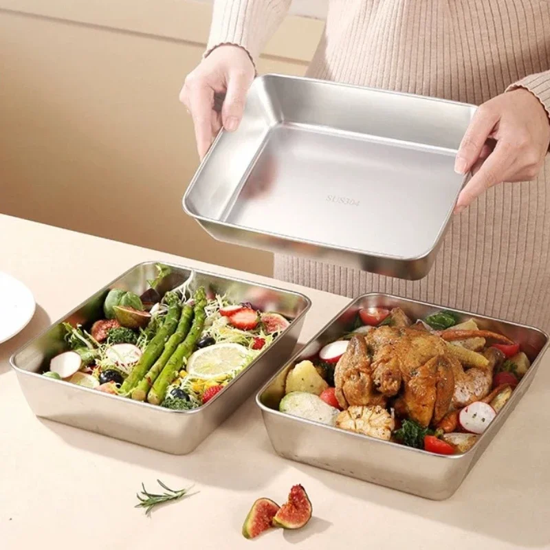Stainless Steel Square Plate Stainless Steel Tray Barbecue Plate Rectangular Shape