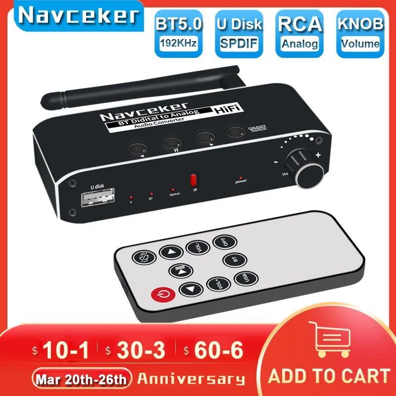 Bluetooth analog digital audio converter bluetooth audio receiver