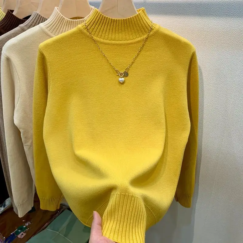 

Fashion Stand Collar Solid Color Casual Sweaters Women's Clothing 2023 Autumn Winter Loose Korean Pullovers Commuter Tops