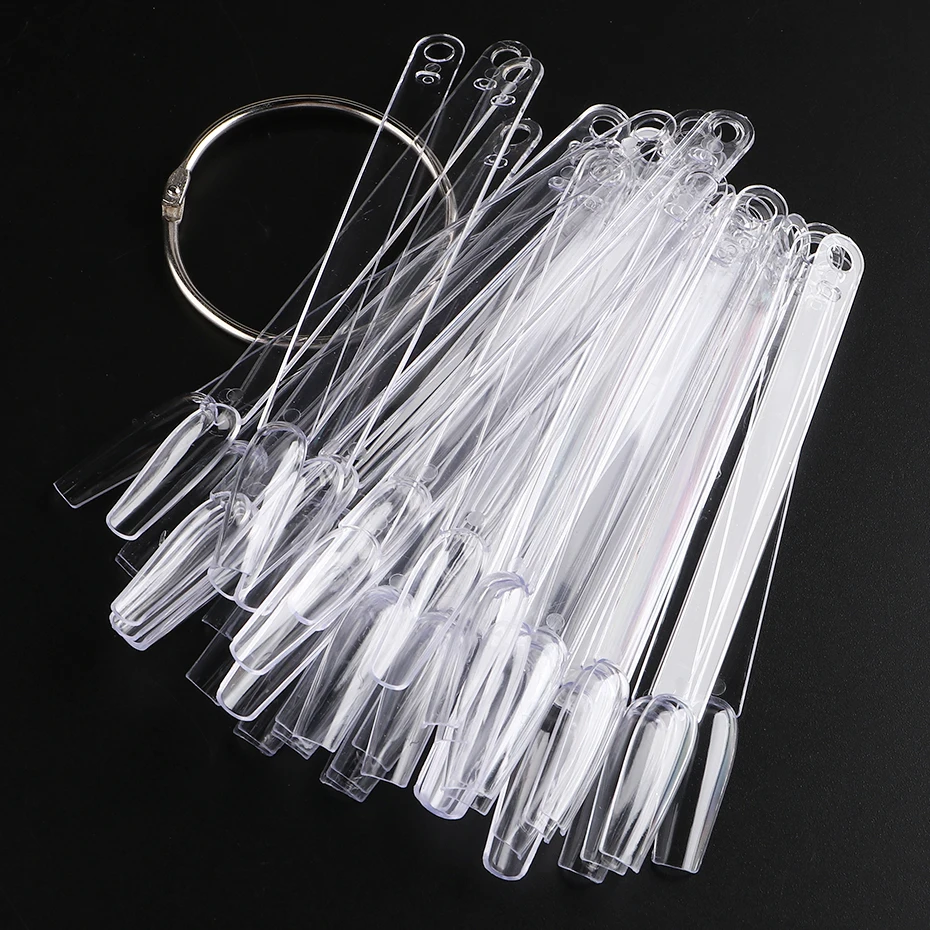 Description Picture 3 of item50pcs False Nail Tips Clear Nail Gel Polish Display Fan With Ring Practise Card Fake Nails Palette Manicure Design Accessories