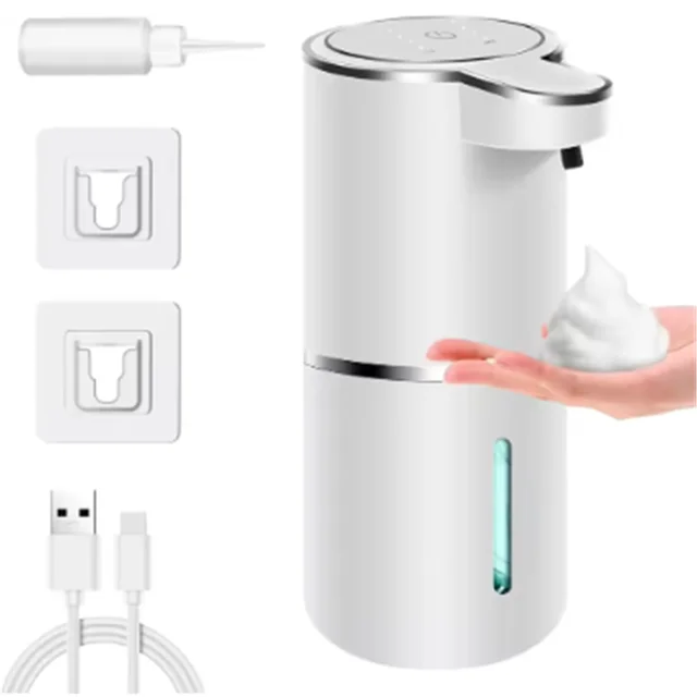 เครื่องจ่ายสบู่เหลวอัตโนมัติปรับได้ 4 ระดับ ชาร์จ USB เซ็นเซอร์อัจฉริยะ เครื่องจ่ายสบู่โฟมแบบไร้สัมผัส เครื่องล้างมือแบบไม่ต้องสัมผัส 1