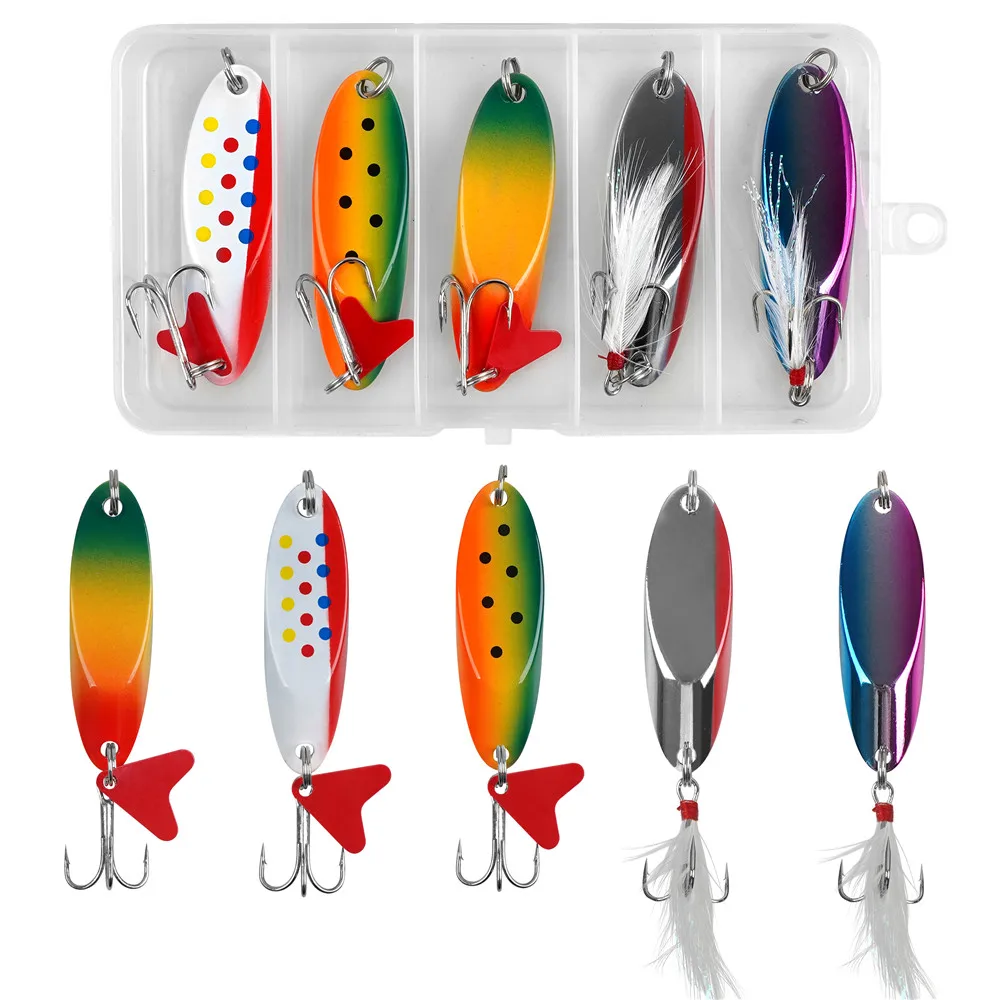 5 stücke Angeln Löffel Lockt Casting Löffel Metall Jig Angeln Lockt Forelle Bass locken Crappie Zander Künstliche köder mit Tackle box