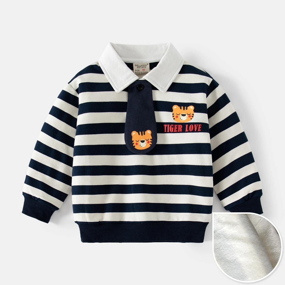 XUANMU T-shirt pour garçon Pull à revers rayé pour enfant Chemise à manches longues pour bébé Sweat-shirt mignon tigre pour enfant Printemps Automne XB064_voghion.com