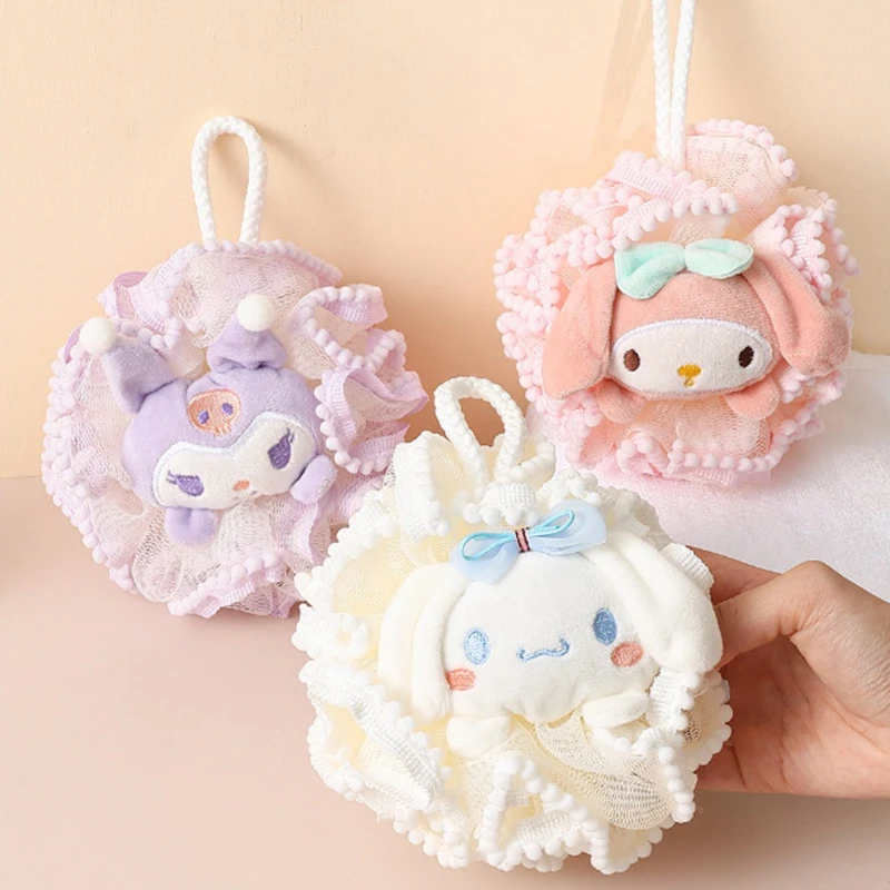 

1 шт. фигурка аниме Sanrio, мяч для ванны Kuromi My Melody Cinnamoroll, цветок для ванны, мягкая сетка для душа, инструмент для очистки кожи в ванной комнате