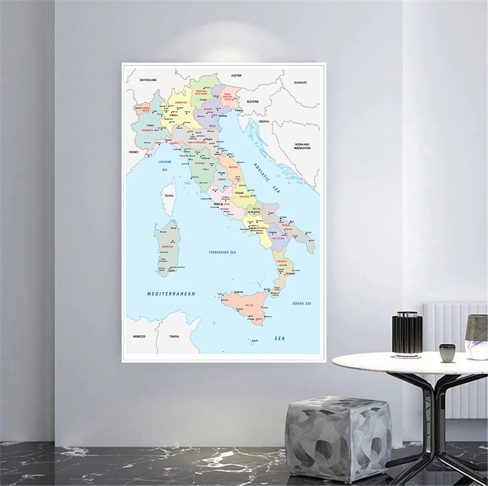 The Italy Political Map In Italian 100*150 cm Large Wall Poster Non-woven Canvas Painting Classroom Home Decor School Supplies world map poster