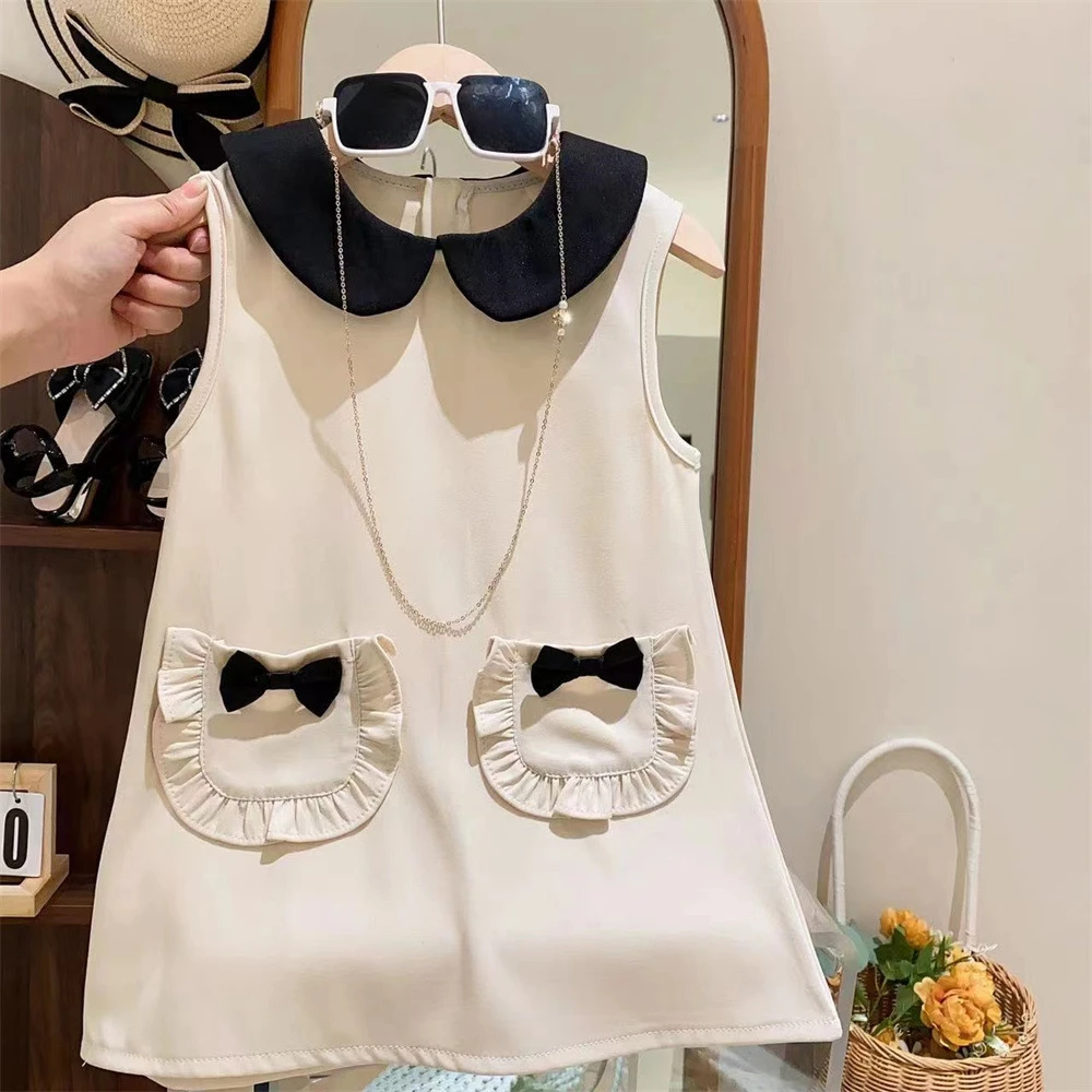 

2024 Korean New Sleeveless Simple Dress for Girls Summer Outerwear Loose Small and Medium-sized Children Tank Top Dress
