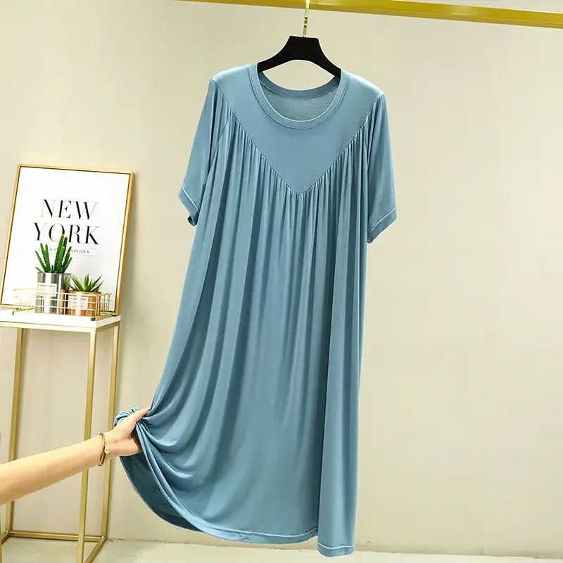 Summer Fashion Solid Color Pleated Homewear Ladies Loose Casual Comfortable Sleep Robe Women\'s Lounge Vestido Female Clothes