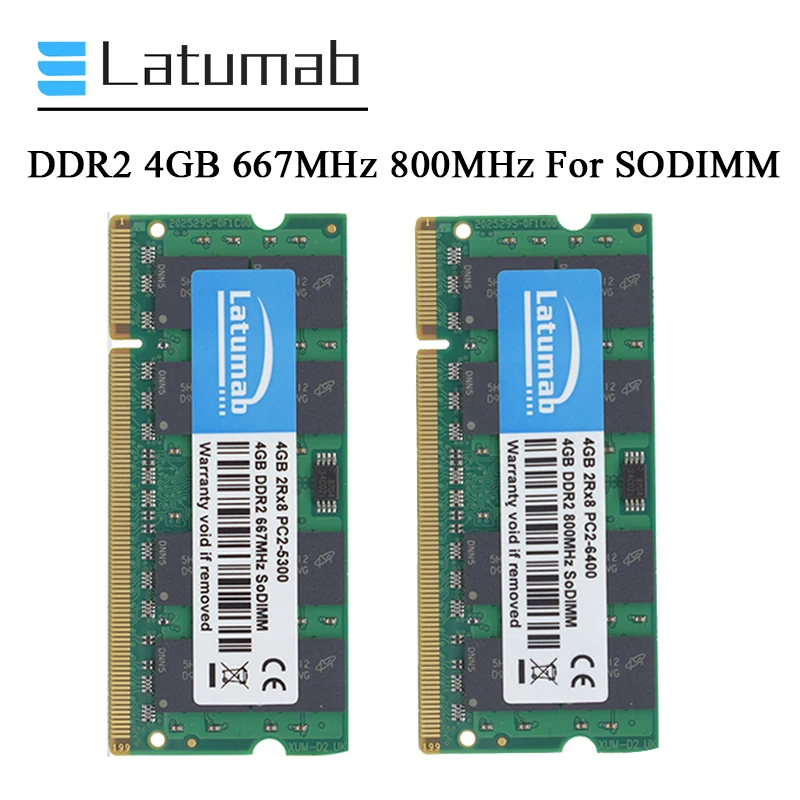 

Latumab Memoria RAM DDR2 2GB 4GB 667Mhz(PC2-5300)/800mhz(PC2-6400) Laptop Memory SODIMM 200pins Notebook RAM,High Compatibility