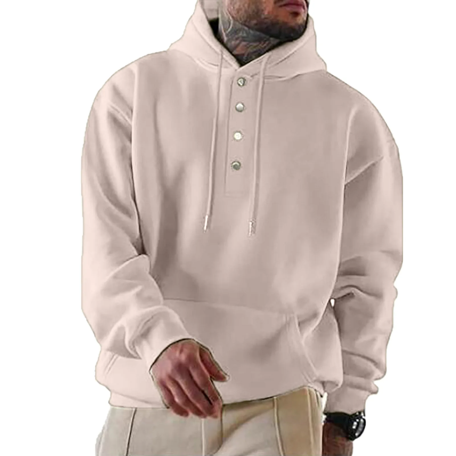 2023Autumn Winter Fashion Casual Men's Long Sleeve Coat Loose Casual Hooded Sweater Solid Color Versatile European  American Top