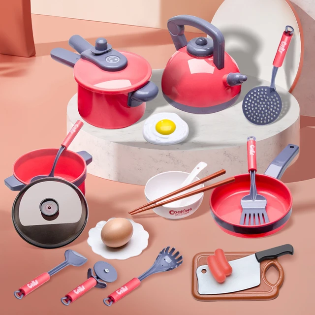 N /C 13 Pieces Mini Breakfast Stove Top Kitchen Appliances Playset,Cooking Pots Pans Food Dishes Pretend Play House Toys for Toddlers and Kids