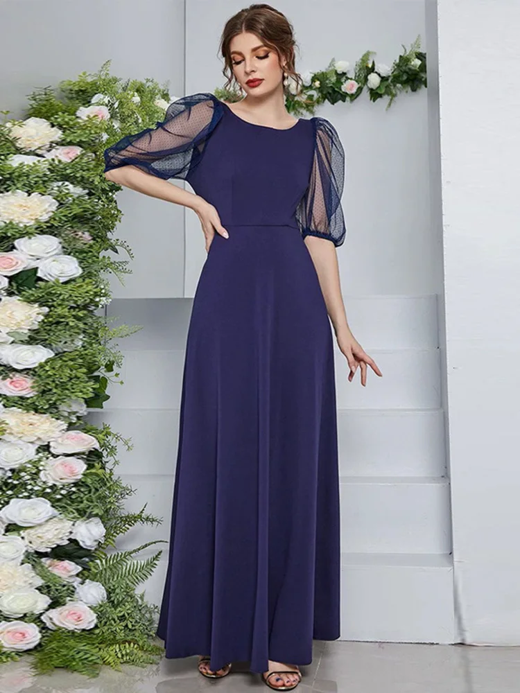 

Women Casual Elegant Maxi Dresses 2023 New Summer A-Line Puff Half Sleeve Luxury Mesh Solid Turkish Evening Party Robe Vestidos