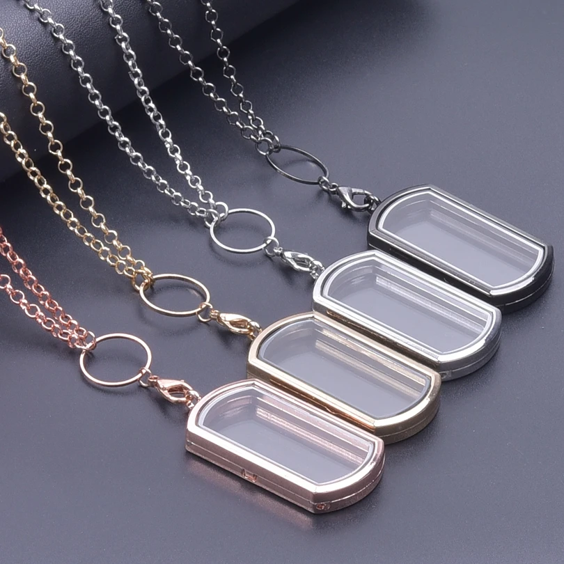 

10Pcs/Lot Mix Colors Dog Tag Glass Living Picture Locket Pendant Necklaces For Women Relicario Colgantes Collar Hombre Jewelry