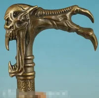 Gothic Bronze Handmade Carved evil person Statue Cane Walking Stick Head 1