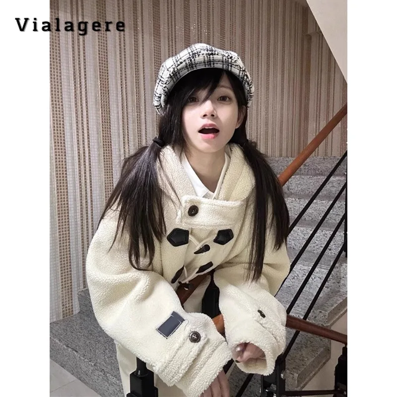 

2023 Winter Female Sweet Casual Patchwork Oversized Pockets Wool Jacket Women Outerwear Loose Fit Oversized V-neck Warm Coat