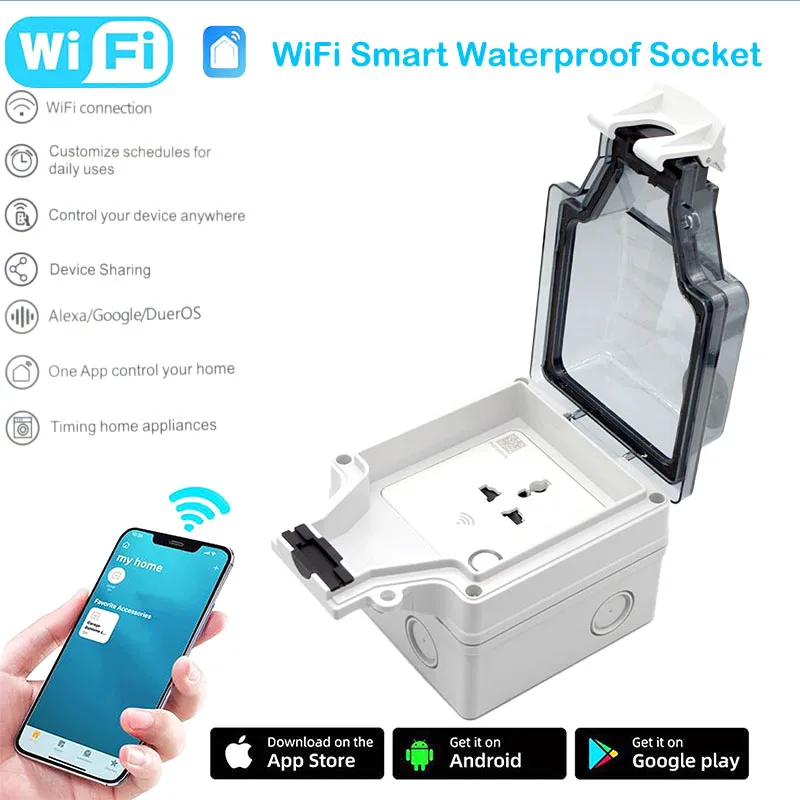 

16A WiFi Intelligent Socket Outdoor Waterproof Wall Switch Plug App Remote Control Power Jack Work With Smart Life Free Shipping