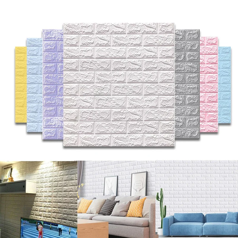 Cor sólida Faux Tijolo Adesivo de Parede, Quarto Home Decor, impermeável auto-adesivo, DIY Sala Wallpaper, 77cm * 70cm, 1-10Pcs