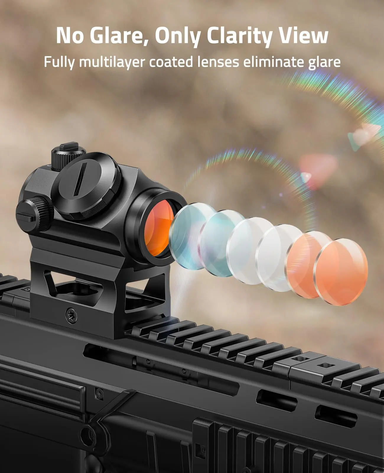 CVLIFE JackalHowl 1x20mm 2MOA Red Dot Rifle Scope Co-Witness Riser IPX7 Waterproof Shockproof Fogproof Red Dot Optics Reflex