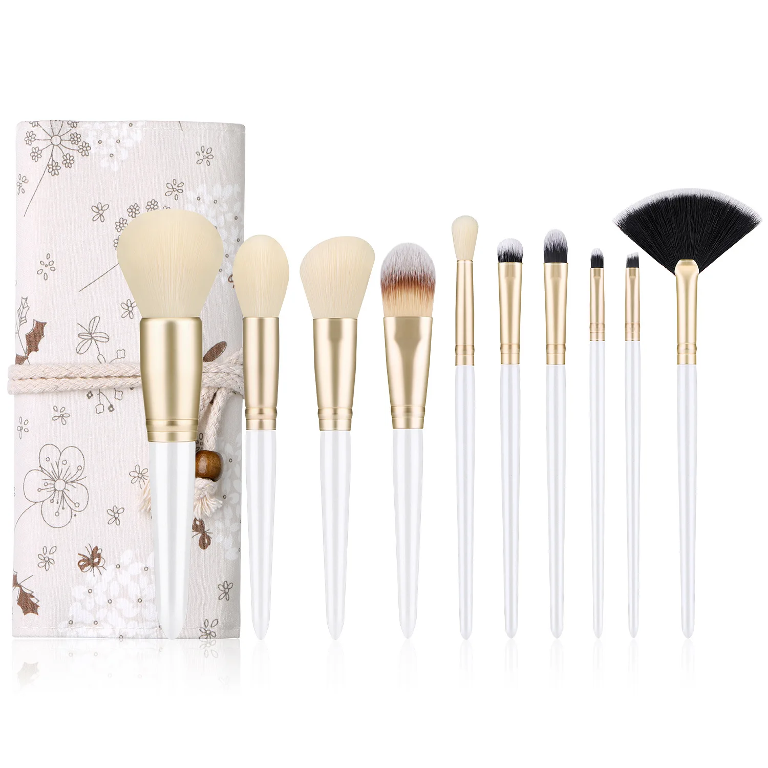 

Wooden handle small floral dragonfly storage bag eye shadow loose powder concealer blush brush beauty tool