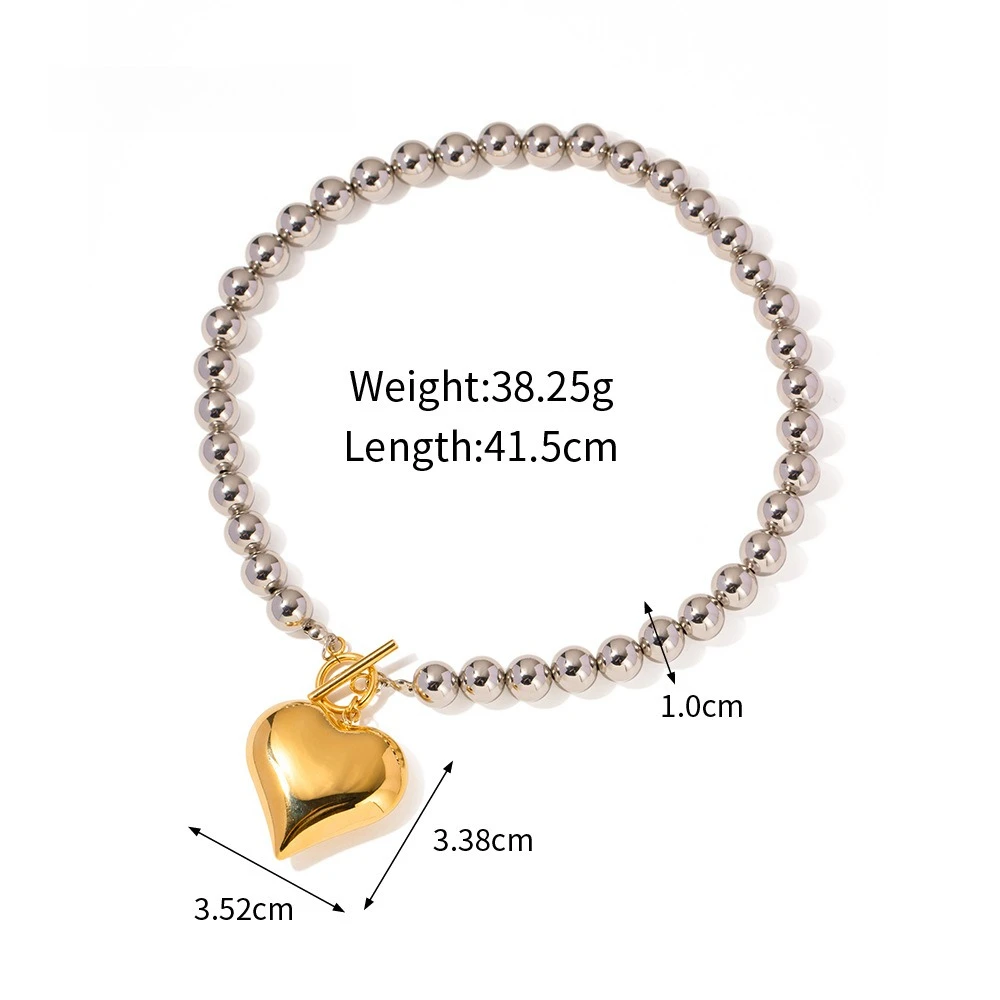 Yori Popular Stainless Steel Heart-Shaped Ring Earrings Necklace Set 18K Golden Plated Daily Jewelry Accessories Set 6