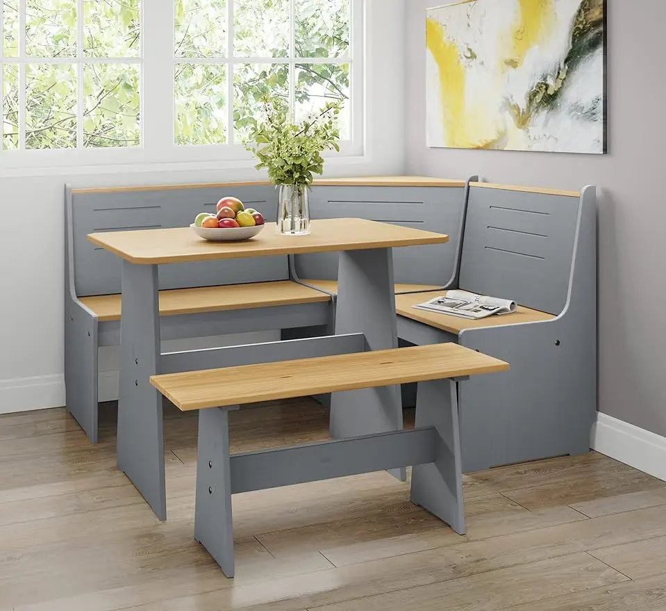 

Chapman 2 Tone Natural/Grey Solid Wood Corner Dining Set, Reversible Breakfast Nook