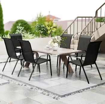 Set di 6 sedie da giardino, sedie da pranzo impilabili da esterno per tutte le stagioni, mobili da giardino traspiranti per terrazza da cortile 1
