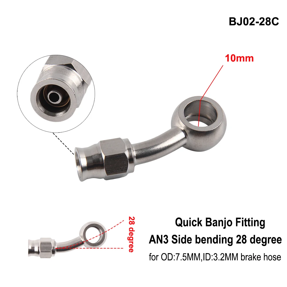 AN3 0 28 45 90 Degree M10 Stainless Steel Braided Motorcycle Brake Hose