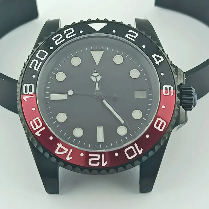 

40mm black Watch Sapphire glass 316L stainless steel case for NH36 NH35 movement solid case Back cover dial can custom logo