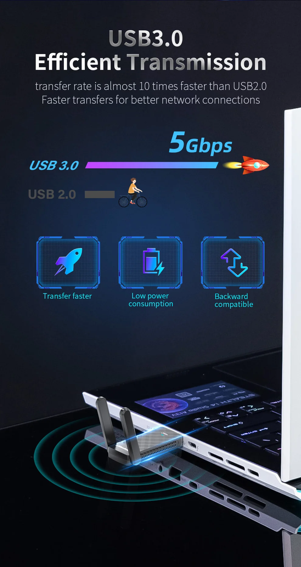 COMFAST Wifi6 USB-Adapter, treiberfrei, AX1800, 2 x 3 dBi, Antenne, USB 3.0, kabellos, Placa De Rede, RTL8832BU, Adaptador für Win10/11 – Detail 8