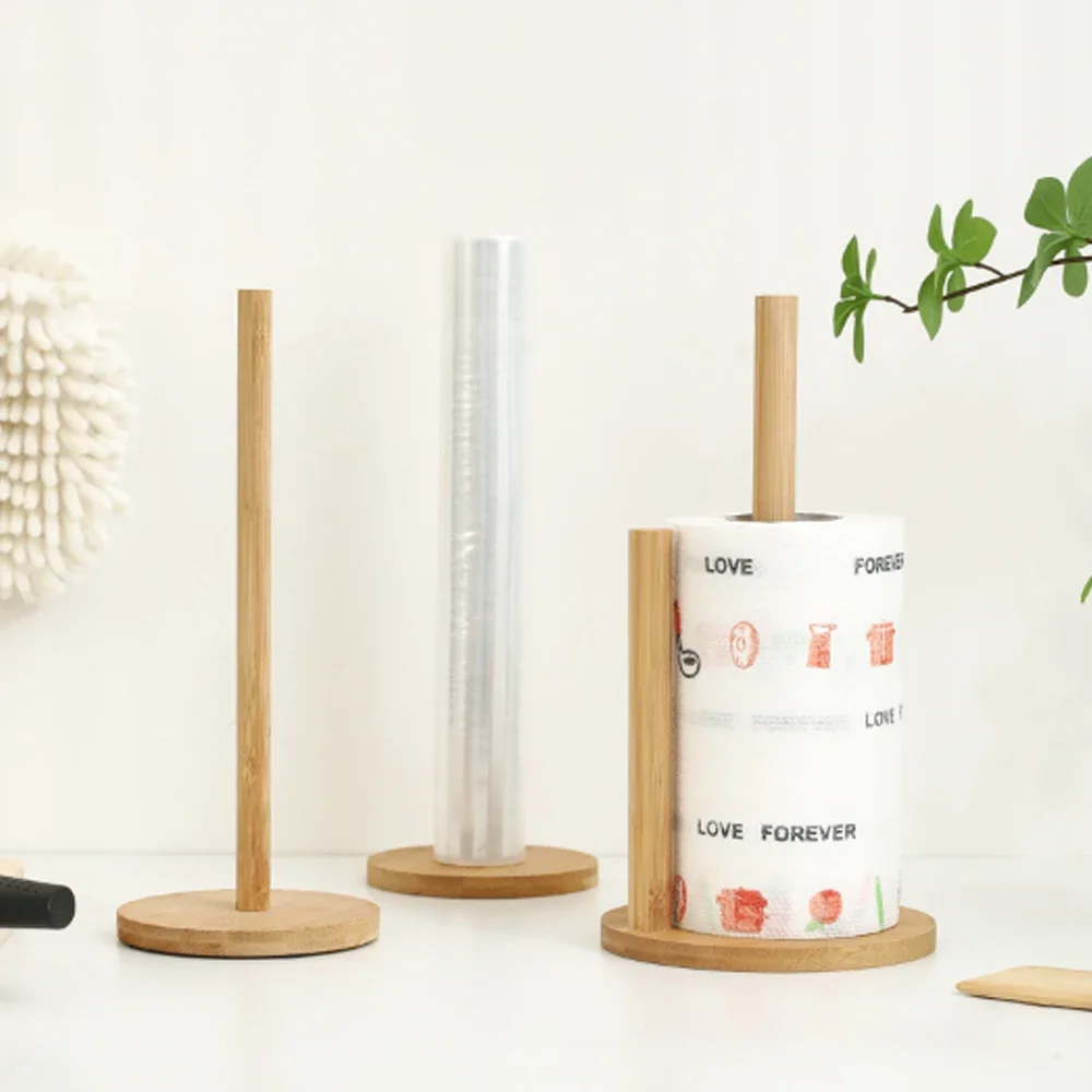 Paper Towel Holder Bamboo Paper Towel Holder Kitchen Dining Room Vertical Wooden Paper Roll Organizer Cling Film Holder Lazy Rag