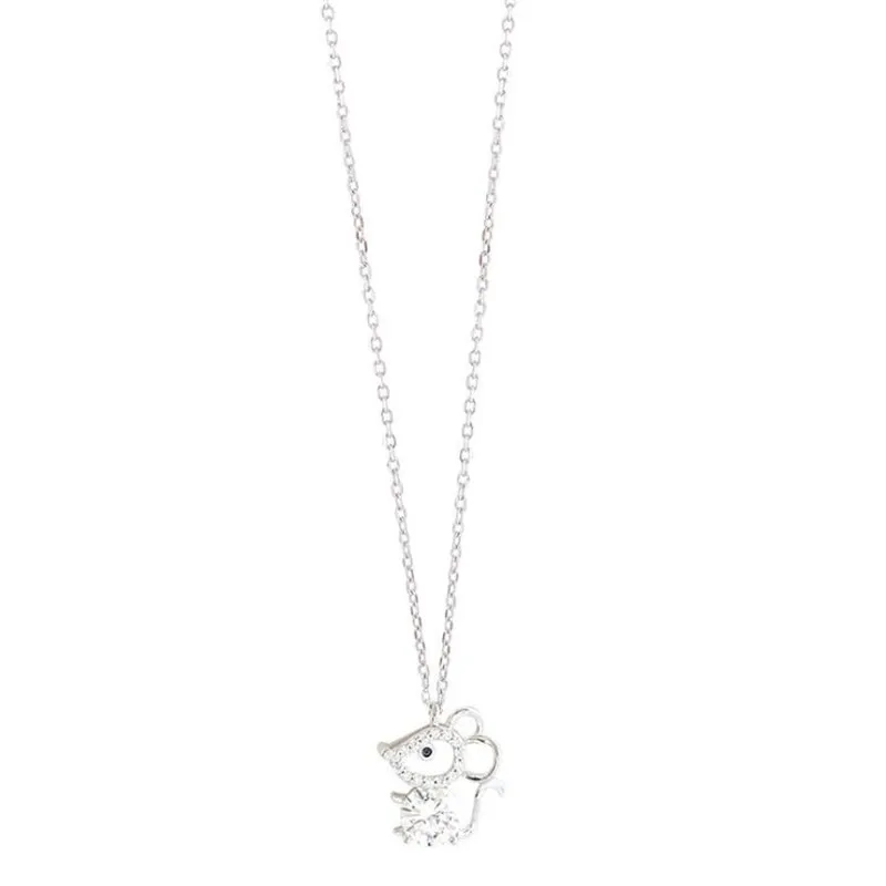 New Fashion Flash Crystal Little Mouse 925 Sterling Silver Jewelry Zodiac Exquisite Popular Animal Pendant Necklaces XL168