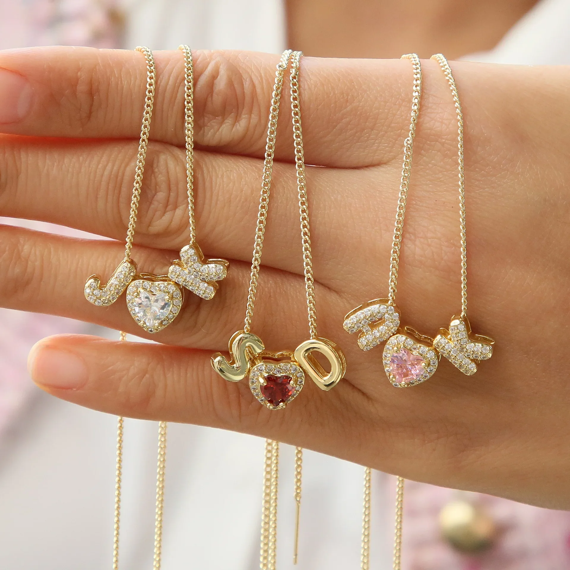 New Customizable Alphabet Initial Small Pendant Necklace Sparkling CZ Zircon A-Z Letter Gold Color Choker Birthday Gifts Jewelry